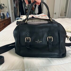 Kate Spade Black Leather Satchel with Gold Buckle Details